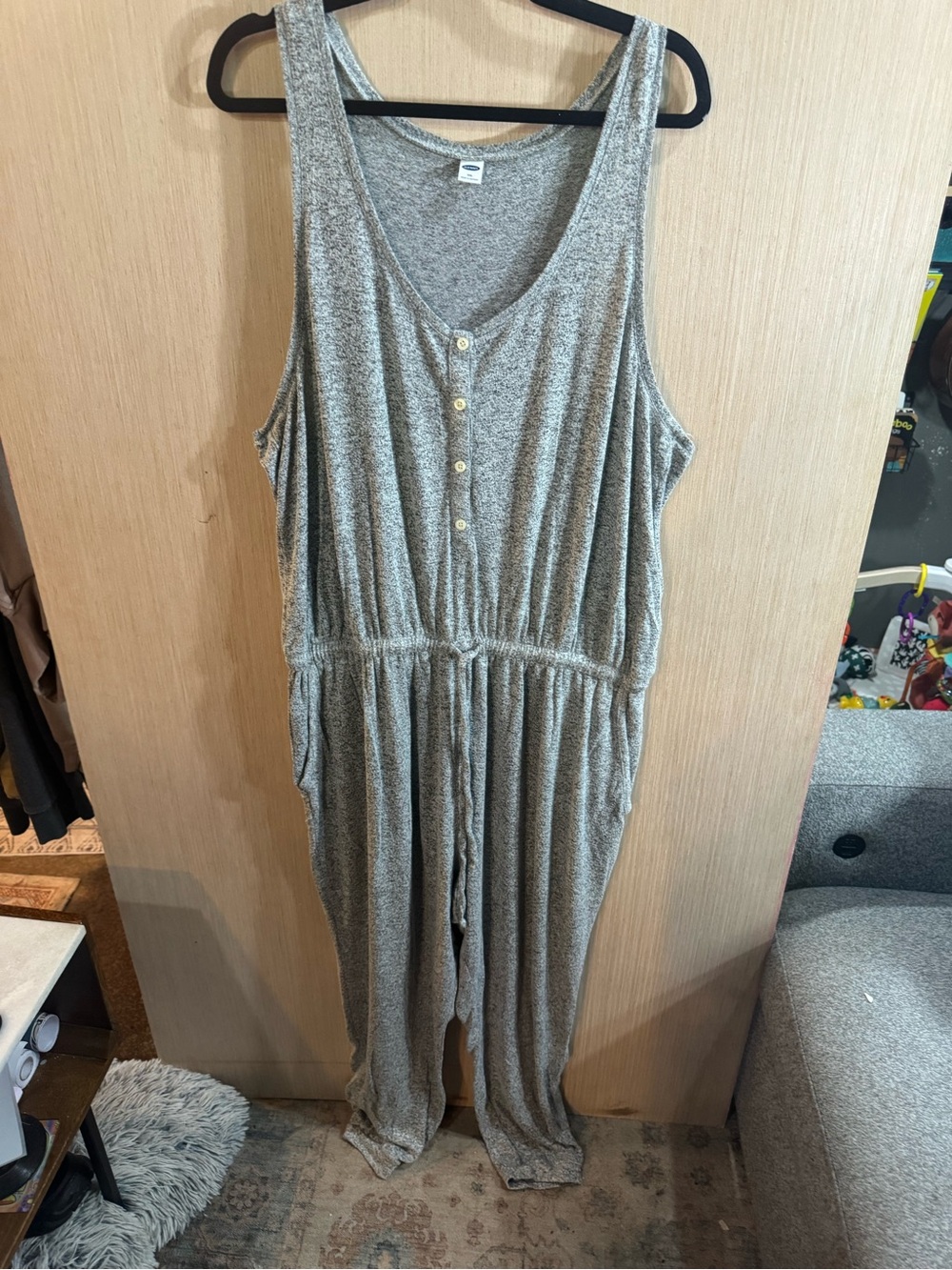 Women’s Old Navy Heather Gray Button-Front Casual Jumpsuit Size XXL